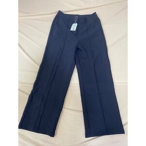 NiMin Navy Blue Wide Leg High Waisted Trousers Pintuck Dress Pants Womens Size M